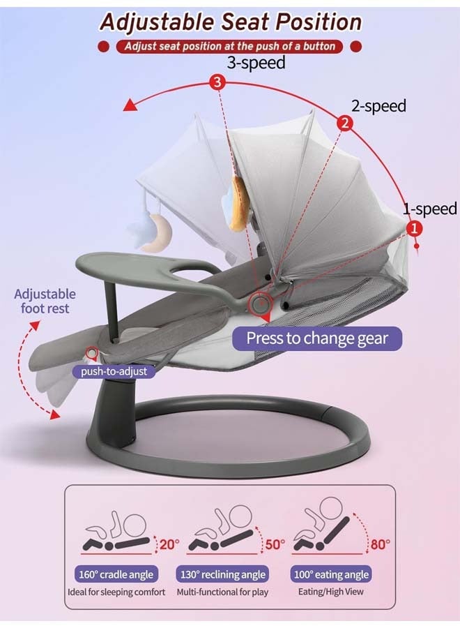 Baby Swings for Infants, Infant Swing with Lullabies, Bluetooth, 3 Seat Positions, Touch Screen  Remote Control, Outdoor Baby Rocker, Portable Swing for Baby - Image 3